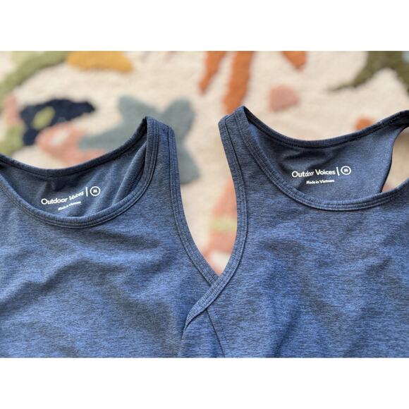 Outdoor Voices Bundle Athena Heathered Navy Blue Crop Top Bras Size Medium - Picture 5 of 7